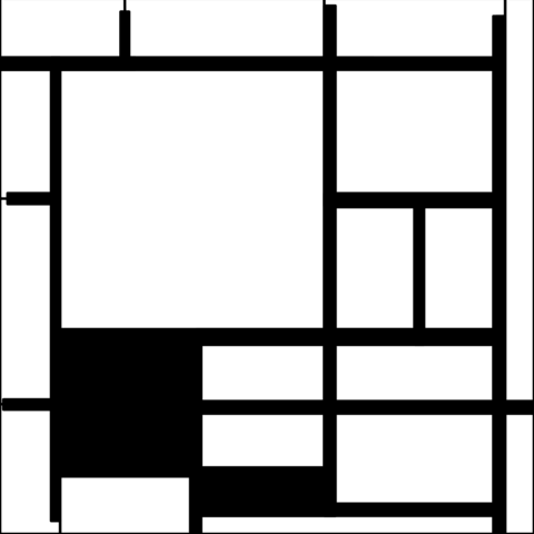 Composition With Large Red Plane, Yellow, Black, Gray And Blue, 1921 After Piet Mondrian Coloring Page